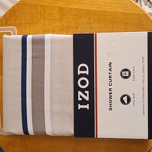 IZOD GRAY & BLUE STRIPED  SHOWER CURTAIN